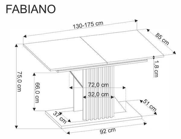 Masa living moderna FABIANO, stejar/negru, PAL laminat, 130/175x85x76
