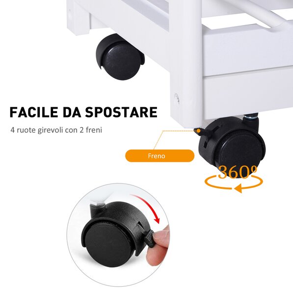 HOMCOM Cărucior pentru Bucătărie cu Sertare și Suport pentru Sticle Design Elegant în Lemn și Alb | Aosom Romania