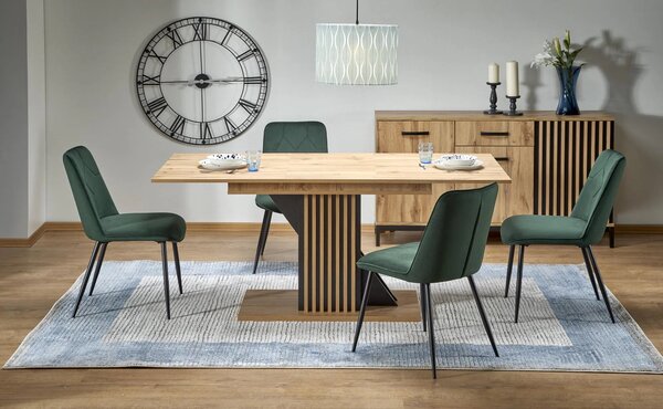 Masa living moderna FABIANO, stejar/negru, PAL laminat, 130/175x85x76