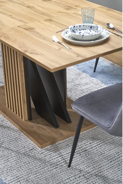 Masa living moderna FABIANO, stejar/negru, PAL laminat, 130/175x85x76
