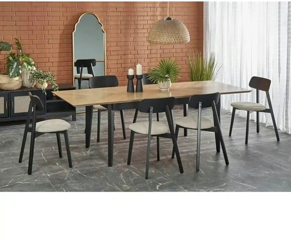 Masa extensibila EDMONDO, stejar/negru, PAL laminat/furnir, 160/240x90