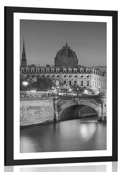 Poster cu passepartout panoramă orbitoare a Parisului în design alb-negru