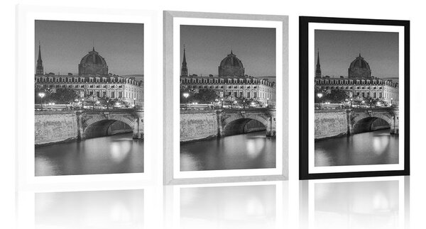 Poster cu passepartout panoramă orbitoare a Parisului în design alb-negru