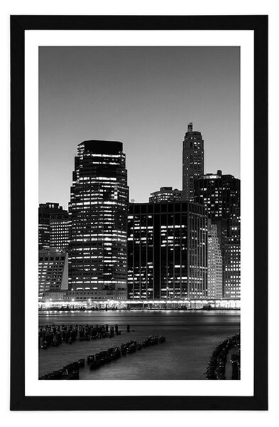Poster cu passepartout New York de noapte în design alb-negru