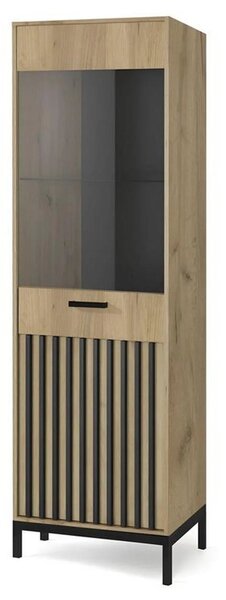 Vitrina LAMINO W-1, stejar craft/negru, PAL laminat/polipropilena, 54x