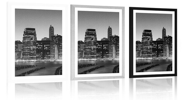 Poster cu passepartout New York de noapte în design alb-negru