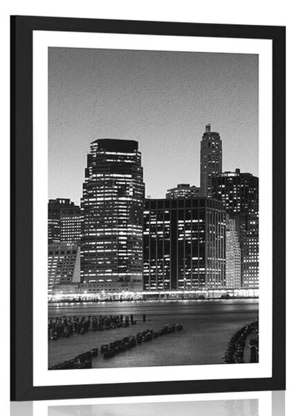 Poster cu passepartout New York de noapte în design alb-negru