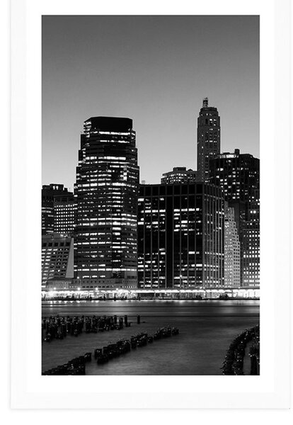 Poster cu passepartout New York de noapte în design alb-negru