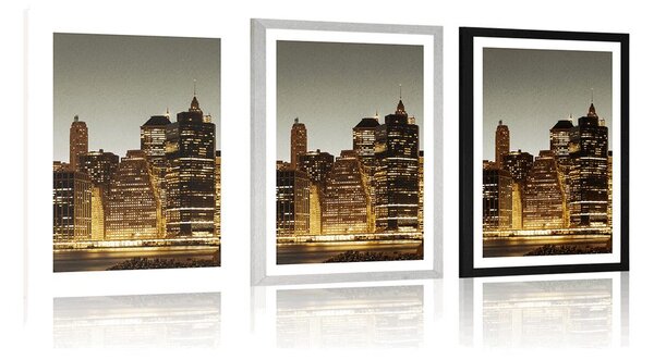 Poster cu passepartout New York de noapte