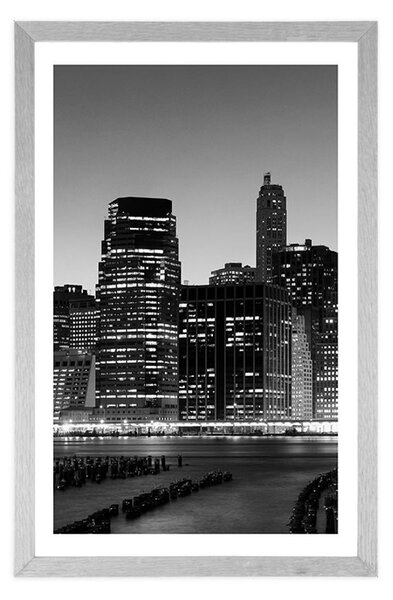 Poster cu passepartout New York de noapte în design alb-negru
