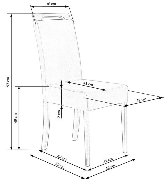 Scaun CLARION, albastru/stejar, stofa catifelata/lemn, 42x58x97 cm