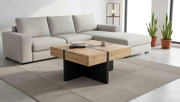 Masuta SEVILLA S, stejar/negru, PAL laminat, 80x80x47 cm