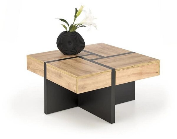 Masuta SEVILLA S, stejar/negru, PAL laminat, 80x80x47 cm