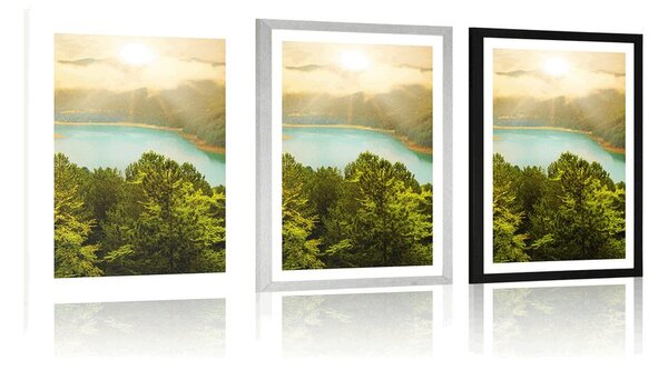 Poster cu passepartout râul în mijlocul unei păduri verzi
