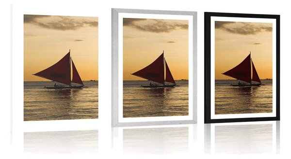 Poster cu passepartout apus de soare frumos la mare