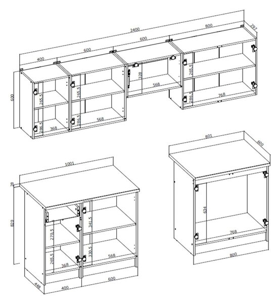 Set bucatarie KSENIA, nuc/verde/gri antracit, 240 cm