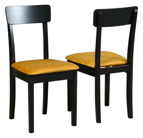 Scaun HUGO 1, galben mustar/negru, stofa catifelata/lemn de fag, 43x40