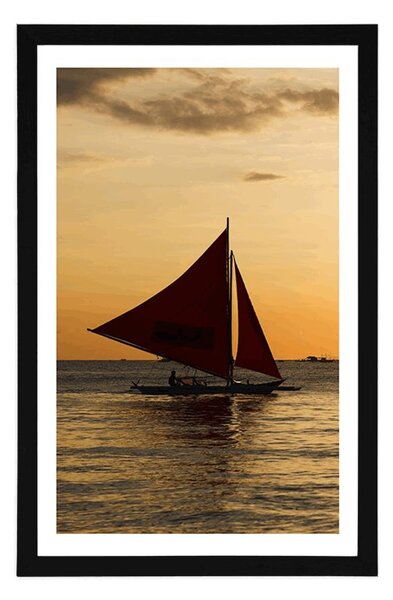 Poster cu passepartout apus de soare frumos la mare