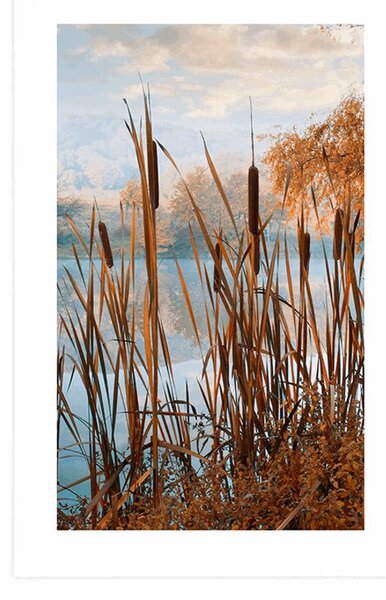 Poster cu passepartout râul în mijlocul naturii de toamnă