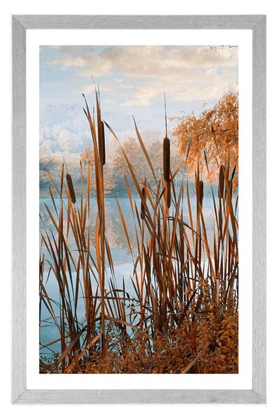 Poster cu passepartout râul în mijlocul naturii de toamnă