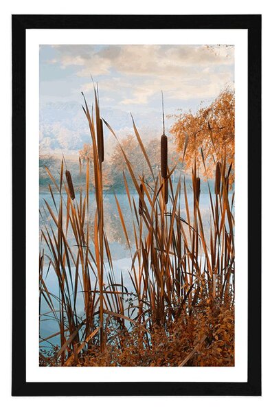Poster cu passepartout râul în mijlocul naturii de toamnă