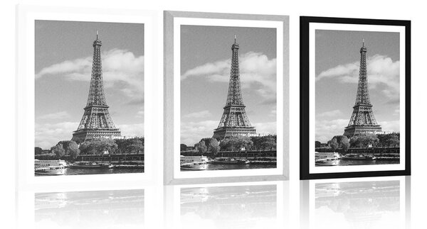 Poster cu passepartout panoramă frumoasă a Parisului în design alb-negru