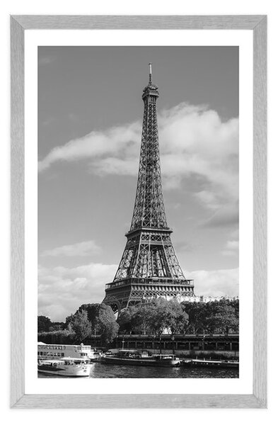 Poster cu passepartout panoramă frumoasă a Parisului în design alb-negru