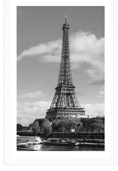 Poster cu passepartout panoramă frumoasă a Parisului în design alb-negru