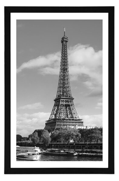 Poster cu passepartout panoramă frumoasă a Parisului în design alb-negru
