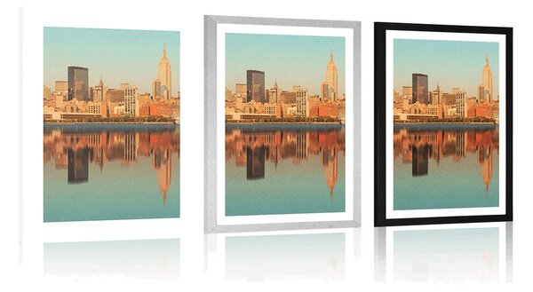Poster cu passepartout New York fermecător reflectat în apă