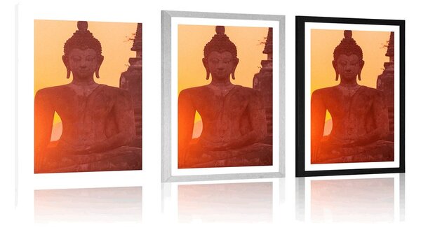 Poster cu passepartout statuie Buddha în mijlocul pietrelor
