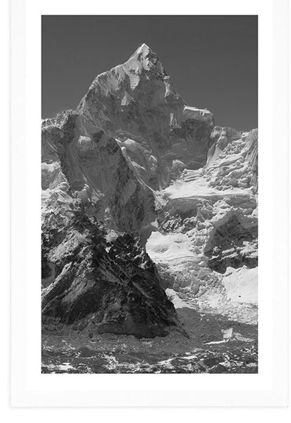 Poster cu passepartout vârf de munte frumos în design alb-negru