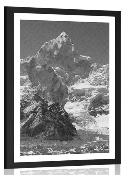 Poster cu passepartout vârf de munte frumos în design alb-negru