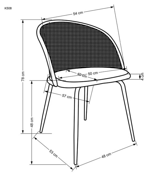 Scaun K508, verde inchis/negru, stofa catifelata/rattan sintetic, 54x5