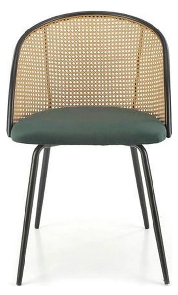 Scaun K508, verde inchis/negru, stofa catifelata/rattan sintetic, 54x5