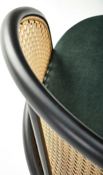 Scaun K508, verde inchis/negru, stofa catifelata/rattan sintetic, 54x5