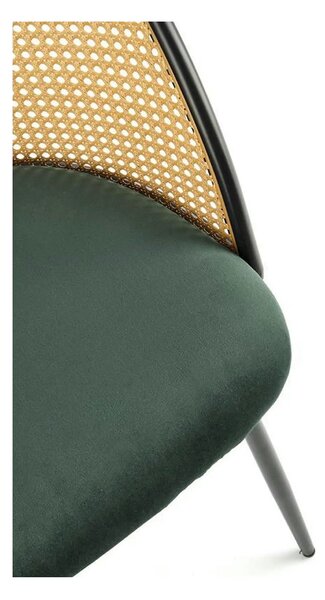 Scaun K508, verde inchis/negru, stofa catifelata/rattan sintetic, 54x5