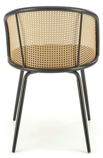 Scaun K508, verde inchis/negru, stofa catifelata/rattan sintetic, 54x5