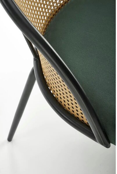 Scaun K508, verde inchis/negru, stofa catifelata/rattan sintetic, 54x5