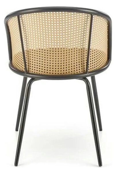 Scaun K508, gri/negru, stofa catifelata/rattan sintetic, 54x57x78 cm