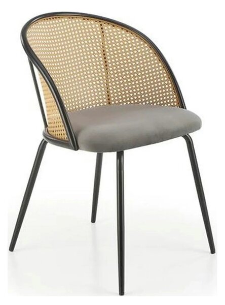 Scaun K508, gri/negru, stofa catifelata/rattan sintetic, 54x57x78 cm