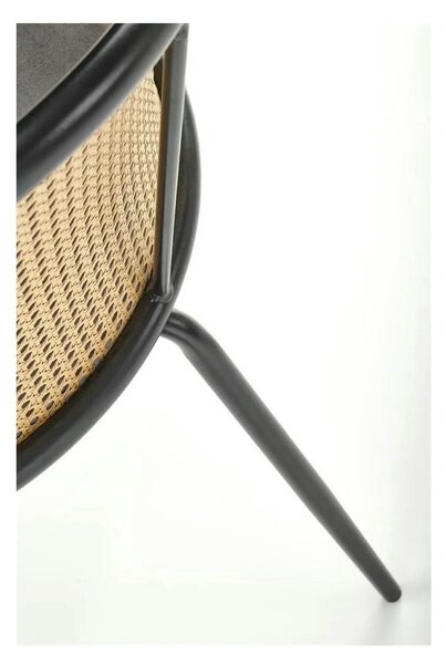 Scaun K508, gri/negru, stofa catifelata/rattan sintetic, 54x57x78 cm