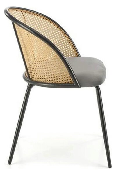 Scaun K508, gri/negru, stofa catifelata/rattan sintetic, 54x57x78 cm