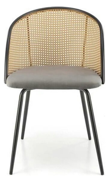 Scaun K508, gri/negru, stofa catifelata/rattan sintetic, 54x57x78 cm