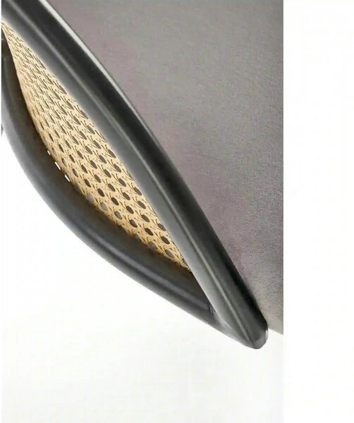 Scaun K508, gri/negru, stofa catifelata/rattan sintetic, 54x57x78 cm