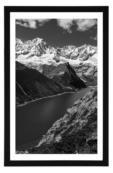 Poster cu passepartout parcul național Patagonia în Argentina în design alb-negru