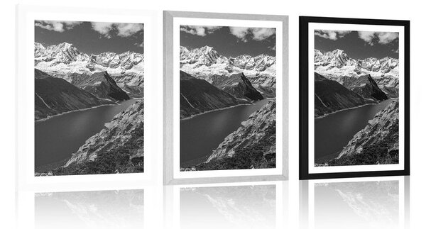 Poster cu passepartout parcul național Patagonia în Argentina în design alb-negru