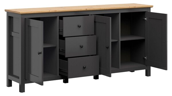 Comoda HESEN, gri grafit/stejar artisan, PAL melaminat, 199x44x96 cm