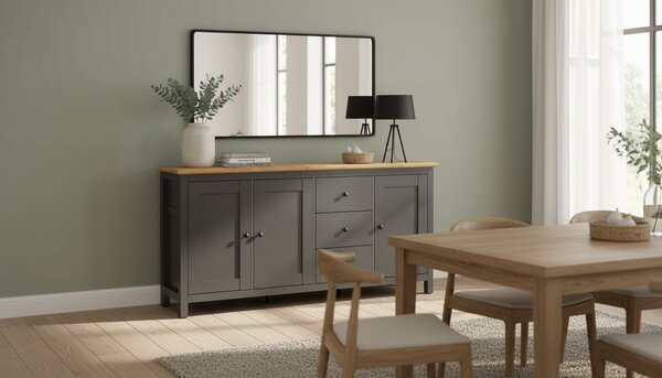 Comoda HESEN, gri grafit/stejar artisan, PAL melaminat, 199x44x96 cm