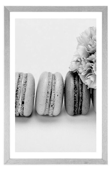 Poster cu passepartout macaroons delicioase în design alb-negru